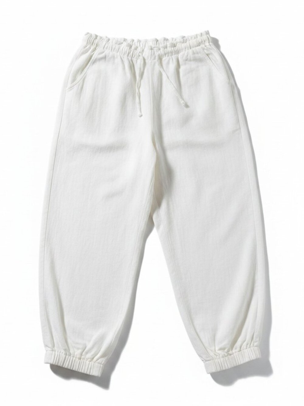 Zara Cream Linen Viscose Balloon Harem Jogger Boho Coastal Pants Ruched Cuff M